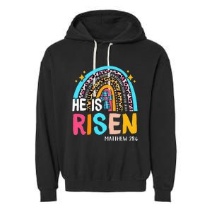 He Is Risen Leopard Rainbow Christian Jesus Happy Easter Day Garment-Dyed Fleece Hoodie