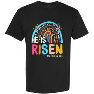 He Is Risen Leopard Rainbow Christian Jesus Happy Easter Day Garment-Dyed Heavyweight T-Shirt