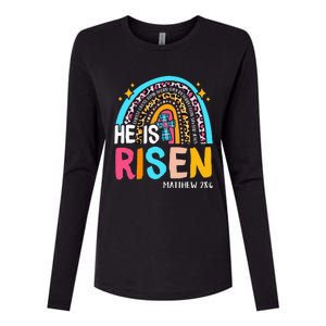 He Is Risen Leopard Rainbow Christian Jesus Happy Easter Day Womens Cotton Relaxed Long Sleeve T-Shirt