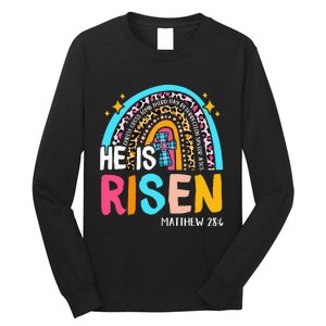 He Is Risen Leopard Rainbow Christian Jesus Happy Easter Day Long Sleeve Shirt