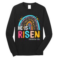 He Is Risen Leopard Rainbow Christian Jesus Happy Easter Day Long Sleeve Shirt