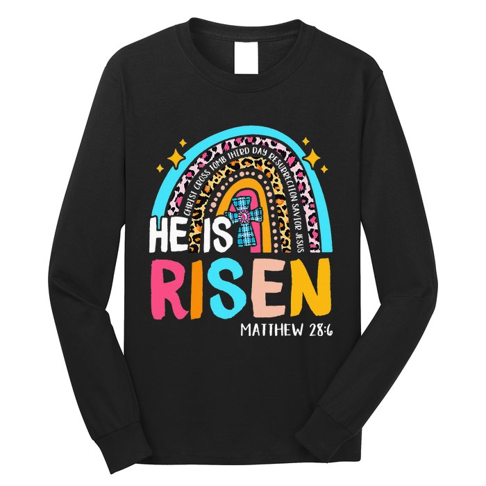 He Is Risen Leopard Rainbow Christian Jesus Happy Easter Day Long Sleeve Shirt