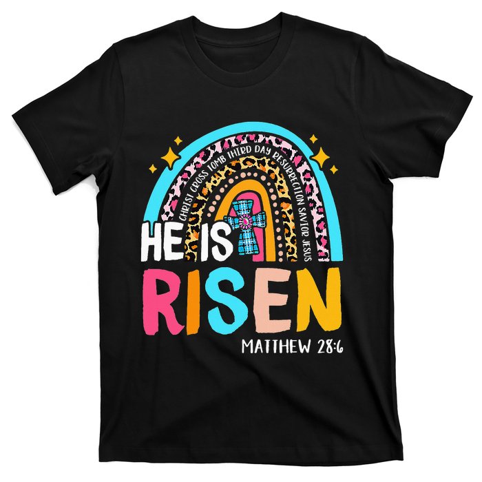 He Is Risen Leopard Rainbow Christian Jesus Happy Easter Day T-Shirt