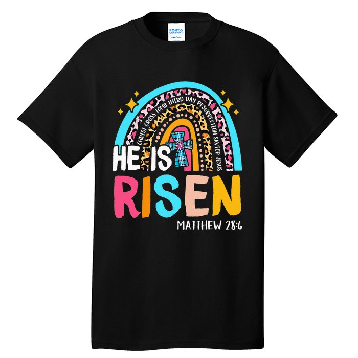 He Is Risen Leopard Rainbow Christian Jesus Happy Easter Day Tall T-Shirt