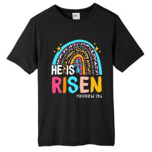 He Is Risen Leopard Rainbow Christian Jesus Happy Easter Day Tall Fusion ChromaSoft Performance T-Shirt