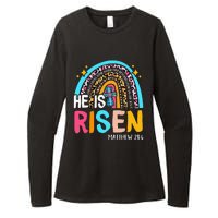 He Is Risen Leopard Rainbow Christian Jesus Happy Easter Day Womens CVC Long Sleeve Shirt