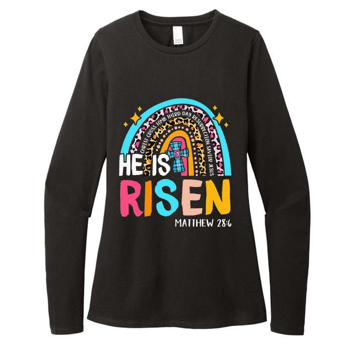 He Is Risen Leopard Rainbow Christian Jesus Happy Easter Day Womens CVC Long Sleeve Shirt