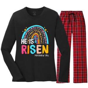 He Is Risen Leopard Rainbow Christian Jesus Happy Easter Day Women's Long Sleeve Flannel Pajama Set 