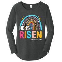 He Is Risen Leopard Rainbow Christian Jesus Happy Easter Day Women's Perfect Tri Tunic Long Sleeve Shirt