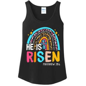 He Is Risen Leopard Rainbow Christian Jesus Happy Easter Day Ladies Essential Tank