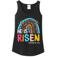 He Is Risen Leopard Rainbow Christian Jesus Happy Easter Day Ladies Essential Tank