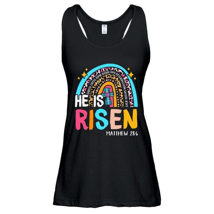 He Is Risen Leopard Rainbow Christian Jesus Happy Easter Day Ladies Essential Flowy Tank