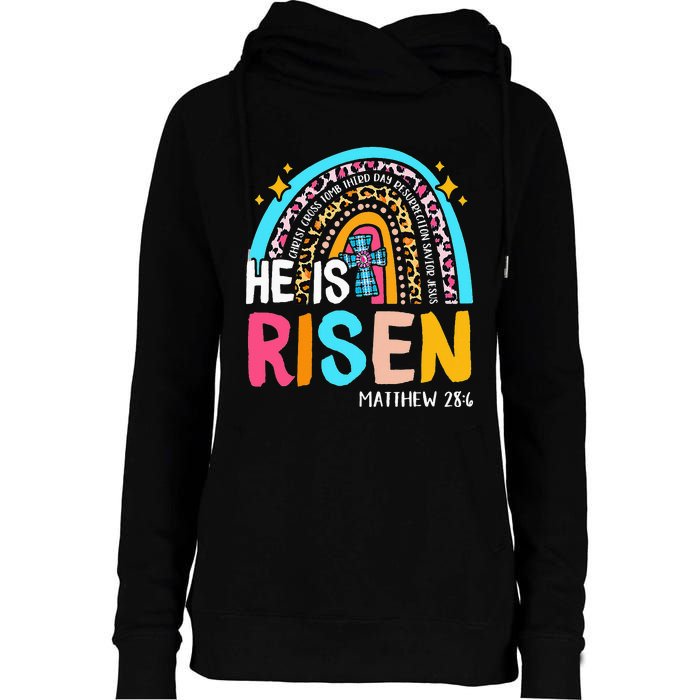 He Is Risen Leopard Rainbow Christian Jesus Happy Easter Day Womens Funnel Neck Pullover Hood