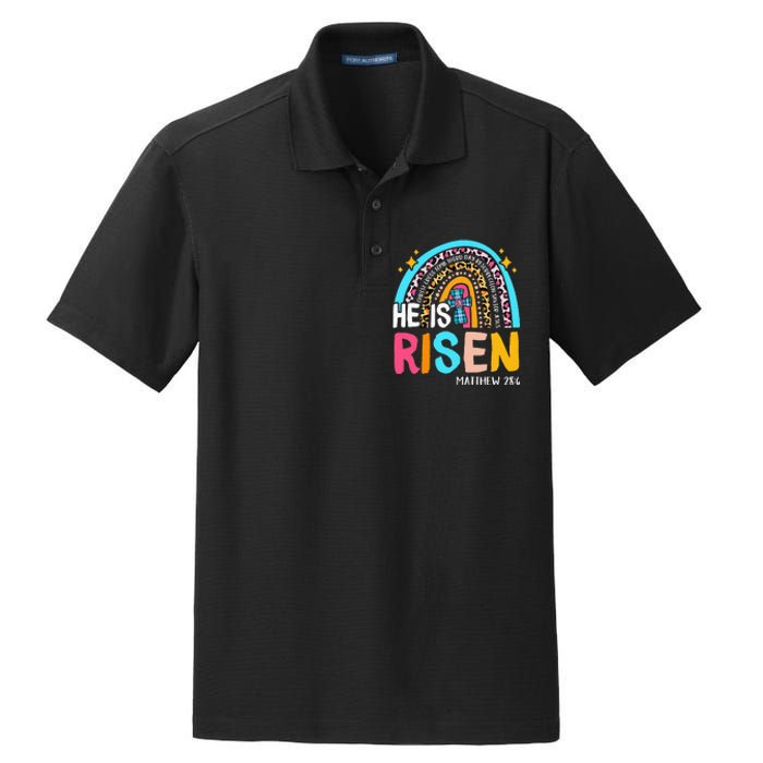 He Is Risen Leopard Rainbow Christian Jesus Happy Easter Day Dry Zone Grid Polo