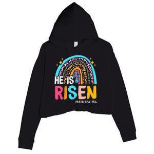 He Is Risen Leopard Rainbow Christian Jesus Happy Easter Day Crop Fleece Hoodie