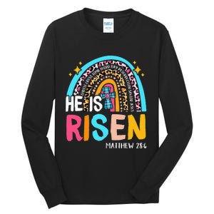 He Is Risen Leopard Rainbow Christian Jesus Happy Easter Day Tall Long Sleeve T-Shirt