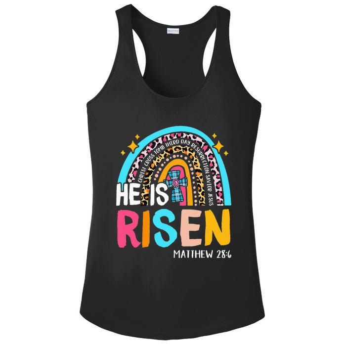 He Is Risen Leopard Rainbow Christian Jesus Happy Easter Day Ladies PosiCharge Competitor Racerback Tank