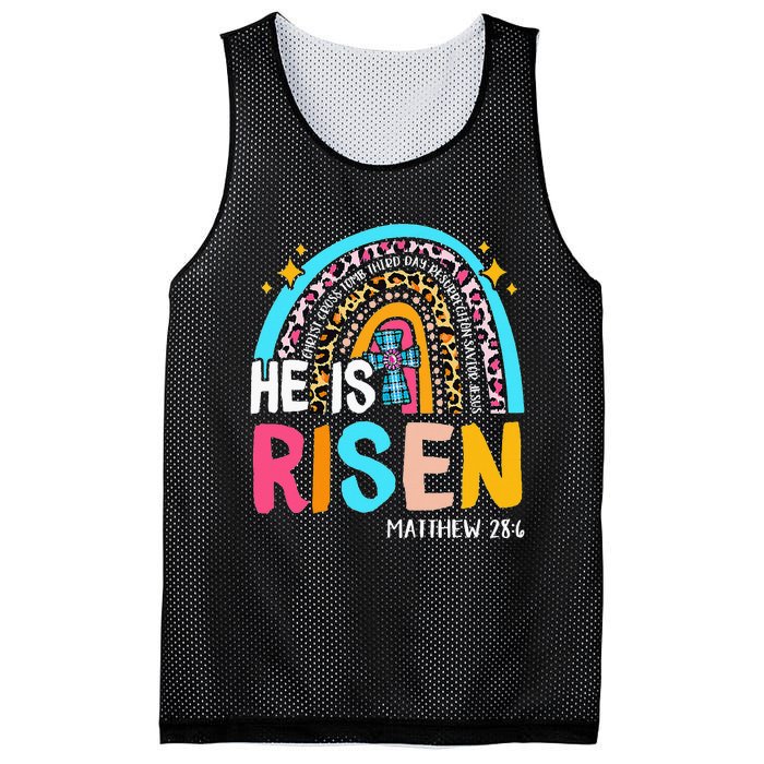 He Is Risen Leopard Rainbow Christian Jesus Happy Easter Day Mesh Reversible Basketball Jersey Tank