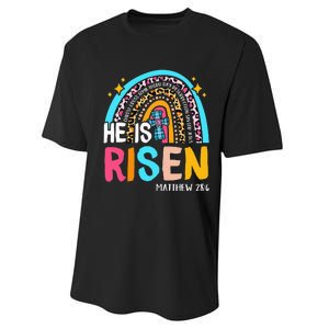 He Is Risen Leopard Rainbow Christian Jesus Happy Easter Day Performance Sprint T-Shirt