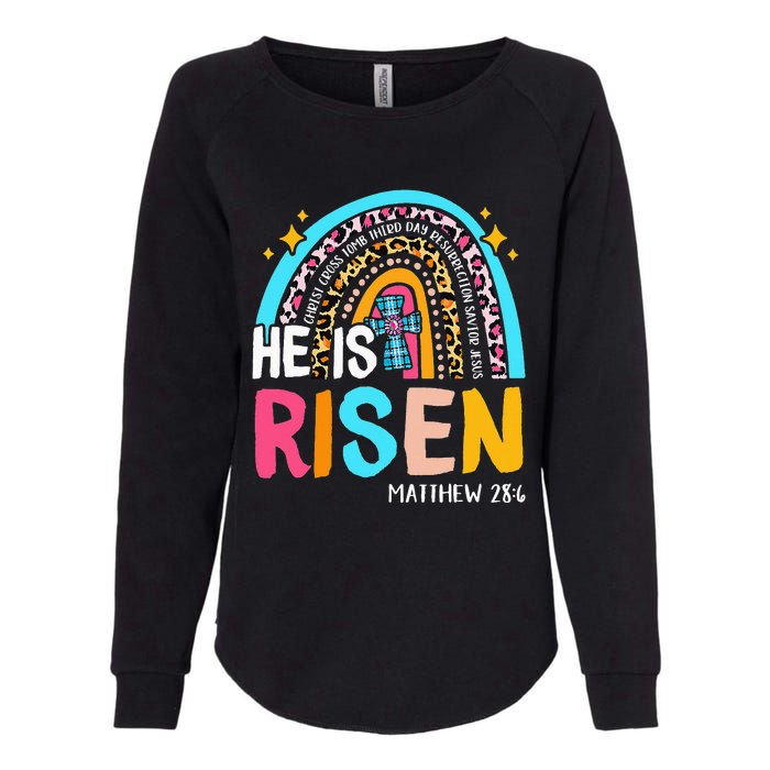 He Is Risen Leopard Rainbow Christian Jesus Happy Easter Day Womens California Wash Sweatshirt