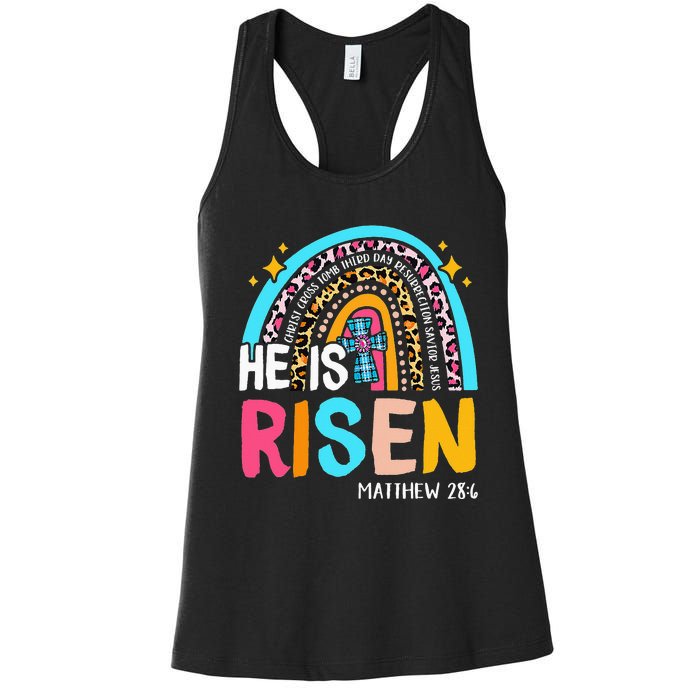 He Is Risen Leopard Rainbow Christian Jesus Happy Easter Day Women's Racerback Tank