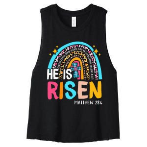 He Is Risen Leopard Rainbow Christian Jesus Happy Easter Day Women's Racerback Cropped Tank