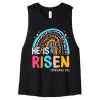 He Is Risen Leopard Rainbow Christian Jesus Happy Easter Day Women's Racerback Cropped Tank