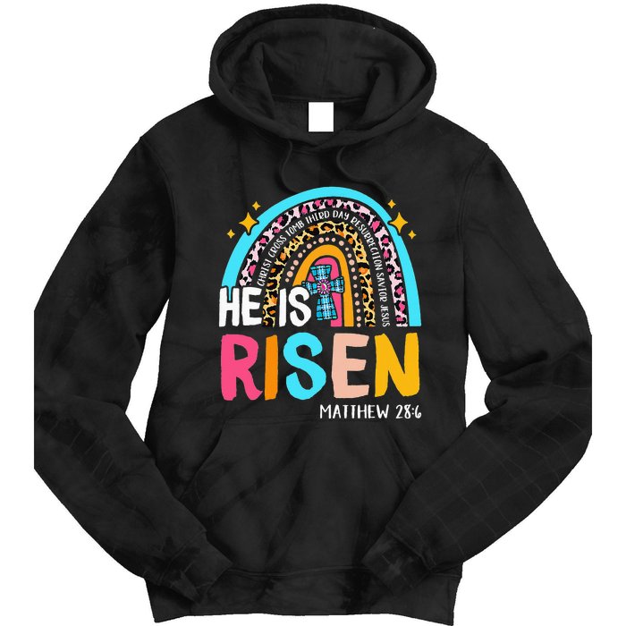 He Is Risen Leopard Rainbow Christian Jesus Happy Easter Day Tie Dye Hoodie