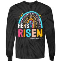 He Is Risen Leopard Rainbow Christian Jesus Happy Easter Day Tie-Dye Long Sleeve Shirt