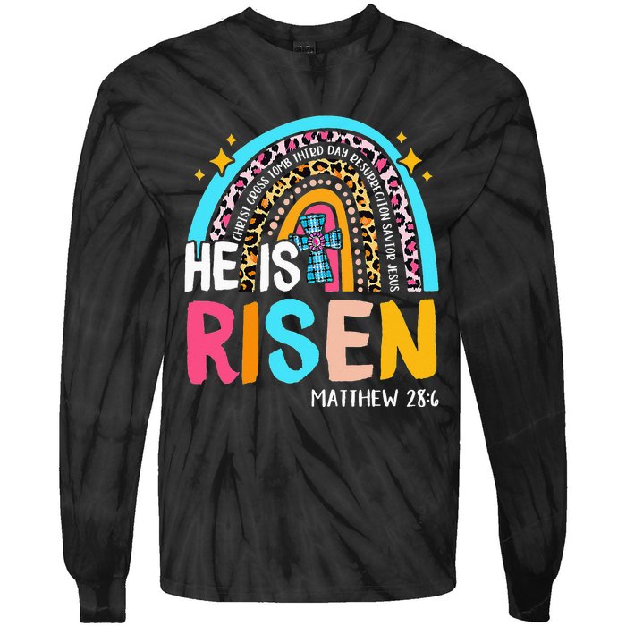 He Is Risen Leopard Rainbow Christian Jesus Happy Easter Day Tie-Dye Long Sleeve Shirt