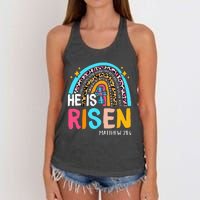 He Is Risen Leopard Rainbow Christian Jesus Happy Easter Day Women's Knotted Racerback Tank