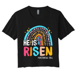 He Is Risen Leopard Rainbow Christian Jesus Happy Easter Day Women's Crop Top Tee