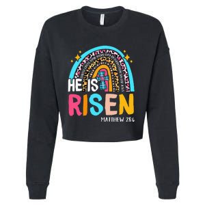 He Is Risen Leopard Rainbow Christian Jesus Happy Easter Day Cropped Pullover Crew