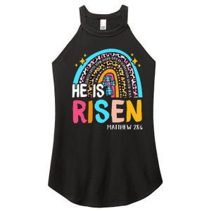 He Is Risen Leopard Rainbow Christian Jesus Happy Easter Day Women's Perfect Tri Rocker Tank