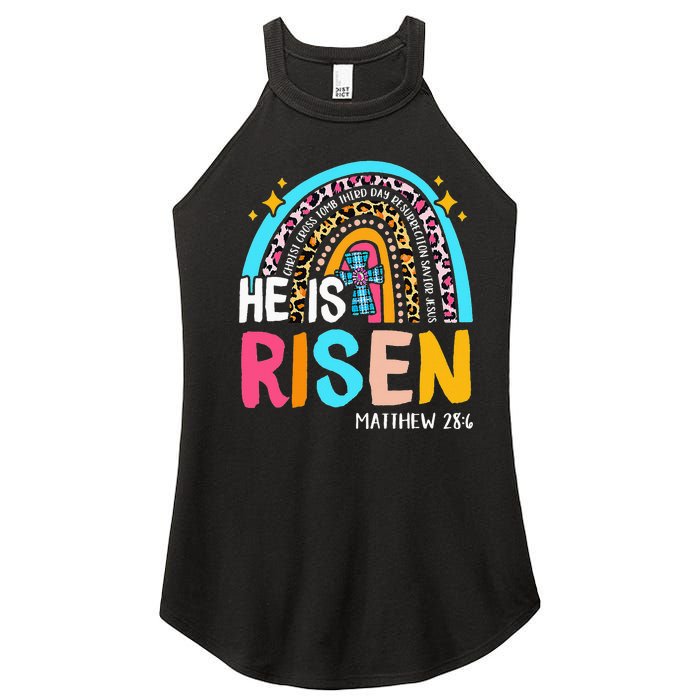 He Is Risen Leopard Rainbow Christian Jesus Happy Easter Day Women's Perfect Tri Rocker Tank