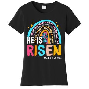 He Is Risen Leopard Rainbow Christian Jesus Happy Easter Day Women's T-Shirt