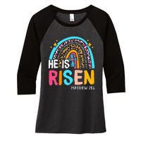 He Is Risen Leopard Rainbow Christian Jesus Happy Easter Day Women's Tri-Blend 3/4-Sleeve Raglan Shirt