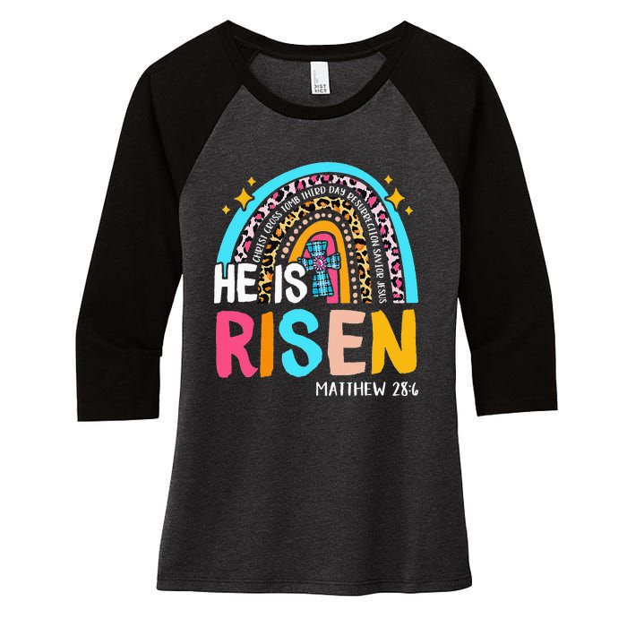 He Is Risen Leopard Rainbow Christian Jesus Happy Easter Day Women's Tri-Blend 3/4-Sleeve Raglan Shirt