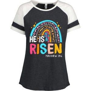 He Is Risen Leopard Rainbow Christian Jesus Happy Easter Day Enza Ladies Jersey Colorblock Tee