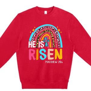 He Is Risen Leopard Rainbow Christian Jesus Happy Easter Day Premium Crewneck Sweatshirt