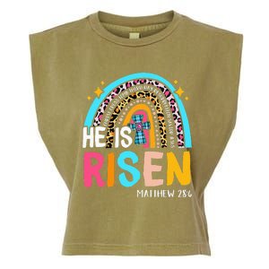 He Is Risen Leopard Rainbow Christian Jesus Happy Easter Day Garment-Dyed Women's Muscle Tee