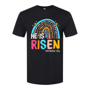 He Is Risen Leopard Rainbow Christian Jesus Happy Easter Day Softstyle CVC T-Shirt