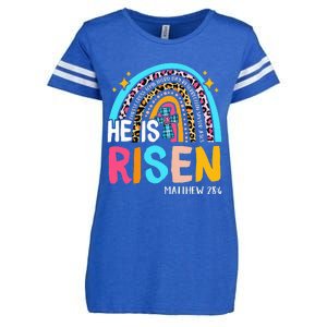 He Is Risen Leopard Rainbow Christian Jesus Happy Easter Day Enza Ladies Jersey Football T-Shirt