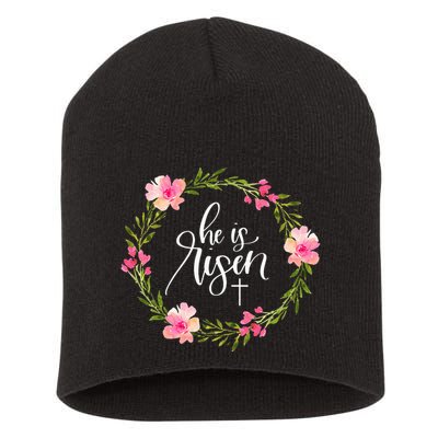 He is Risen Jesus Christian Happy Easter Floral Wreath Short Acrylic Beanie