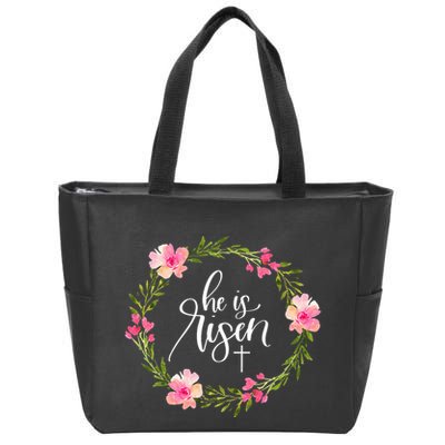 He is Risen Jesus Christian Happy Easter Floral Wreath Zip Tote Bag