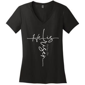 He Is Risen Christian Easter Cross Mem Mom Gift Women's V-Neck T-Shirt