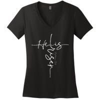 He Is Risen Christian Easter Cross Mem Mom Gift Women's V-Neck T-Shirt