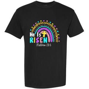 He Is Risen Matthew 28 6 Christian Rainbow Easter Garment-Dyed Heavyweight T-Shirt