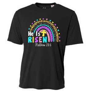 He Is Risen Matthew 28 6 Christian Rainbow Easter Cooling Performance Crew T-Shirt