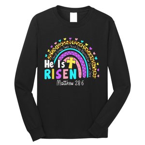 He Is Risen Matthew 28 6 Christian Rainbow Easter Long Sleeve Shirt